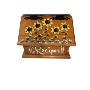 Vintage Painted Wooden Recipes Box Sunflowers Cottage Core Kitchen Decor
